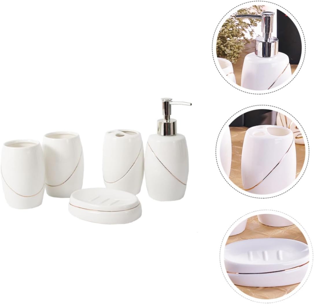 Cabilock Hotel Home Use 5pcs Sanitary Ware Lotion Soap Dispenser Toothbrush Holder