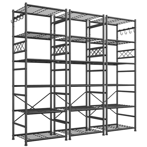 Image of DurayLoly Storage Shelves-6 Tier Metal Shelving Unit with Hooks,Heavy Duty Garage Shelving with Leveling Feet,High Standing Shelf Organizer for Kitchen Pantry Bathroom Dorm,17.7 inchWx11.8 inchD x72.2 inchH,Black