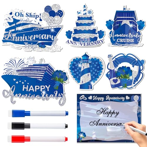 Imanes Decorativos Happy Anniversary Azul Plata