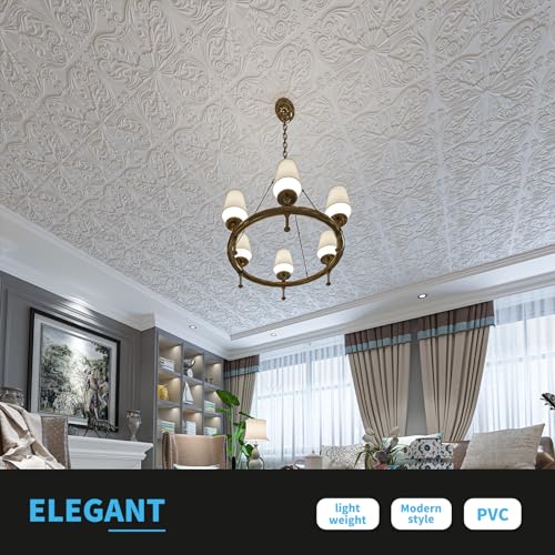 Image of Art3d Spanish Floral Drop Ceiling Tiles, 24 x 24 in, 12-Pack, Matt White