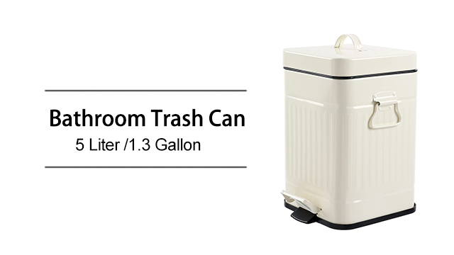 Image of Bathroom Trash Can with Lid, Small Garbage Bin for Home Bedroom, Retro Step Wastebasket with Soft Close, Vintage Metal Office Trash Can, 5 Liter / 1.3 Gallon, Ivory White