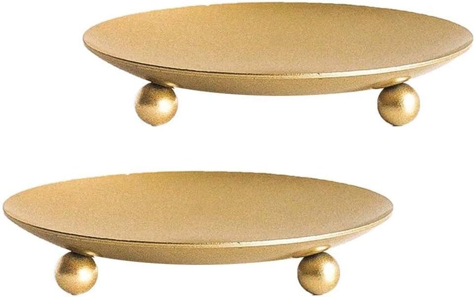 Iron Plate Candle Holders, Gold Candle Tray, Set of 2, Candle Stands Decoration Ideal for Weddings, Parties,Special Events