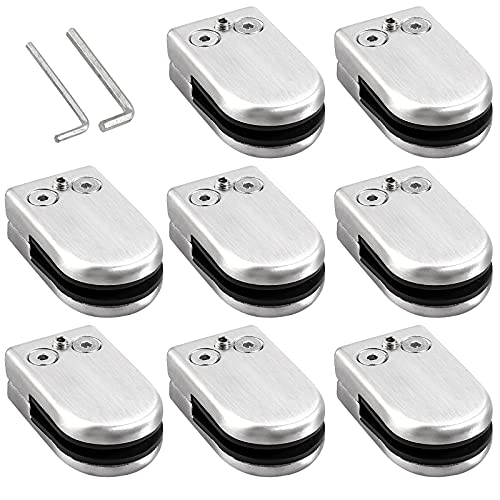 Kamtop Abrazaderas de Vidrio 6-8mm 8PCS Soporte de Vidrio de Acero Inoxidable 304 Clip de Cristal con Almohadillas de Caucho para Barandilla Escalera Balcón - S
