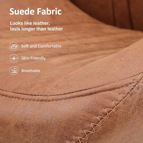 Image of High Back Home Office Chair, Mid Century Vintage Executive Chair,Comfy Ergonomic Rolling Office Task Chair with Lumbar Support,Brown Faux Leather Office Chair,Brown