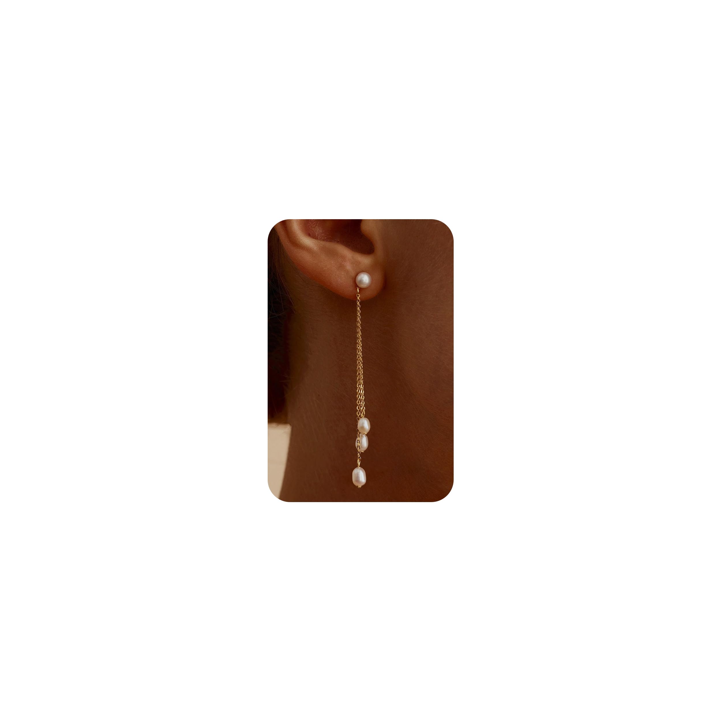 PRTGL Hängende Ohrringe - 14K Vergoldet/Rosévergoldet/Weißgoldfarben vergoldet Silber Lange Hängeohrringe Damen, Zirkonia,Perlen Schmetterlings,Herz,Stern,Vierblättriger Klee Ohrringe