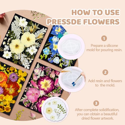 Image of 142Pcs Dried Flowers, Dried Pressed Flowers for Crafts, Natural Dried Pressed Flowers for Resin with DlY Butterfly Stickers&Tweezers for Photo Frames, Scrapbooks, Candles, Jewelry Making, Resin Molds