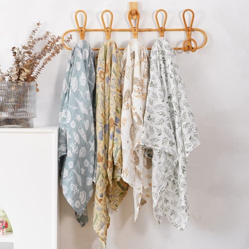 Image of 4 Set Muslin Swaddle Blankets Receiving Blanket for Newborn Baby | Boys, Girls Cute Soft Print Baby Towel Wrap 120x110cm Baby