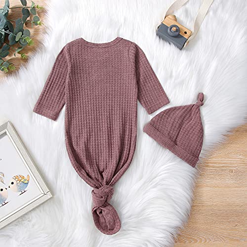 Image of Twopumpkin Baby Girl Boy Coming Home Knotted Gown Unisex Newborn Infant Sleep Onesie Outfit Cute Baby Winter Pajamas