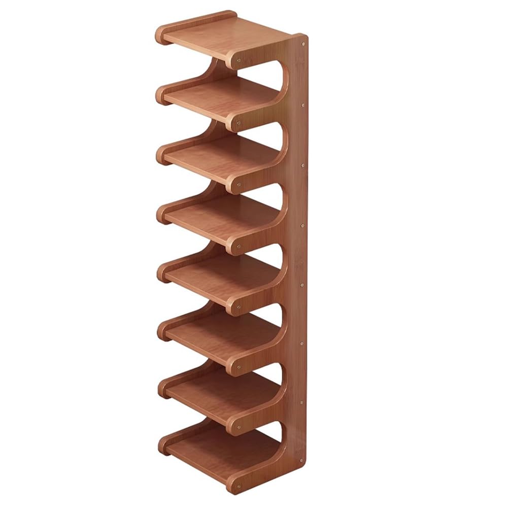 Zapatero de bambú de 8 niveles para armario, estante marrón multifuncional con conectores de cierre de tornillo, 30 x 20 x 117 cm, ideal para niños pequeños