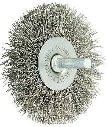 Image of Weiler 17979 3 inch Stem-Mounted Crimped Wire Radial Wheel, .014 inch Stainless Steel Fill, 1 /4 inch Stem, Made in the USA (Pack of 10)