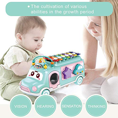 aPerefectLife School Bus Toy | Push & Pull Toy Xylophone with Safe Mallets | Learning Educational Toys for Baby & Toddler | Blocks for Boys and Girls (Blue) - Thumbnail 3