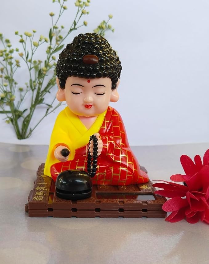 Wavey® Solar Buddha Moving Head Idol | Head Shaking Laughing Buddha for Car Dashboard, Home & Office Decor | Solar Powered Dancing Buddha Statue | Lucky Feng Shui Gift Item