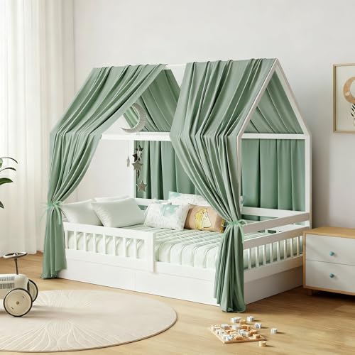 GFCC Ciel de Lit Cabane Ensemble de Décoration avec 2 Pièces Rideaux Lit Cabane Enfant Baldaquin Ciel en Tissu de Maison Chambre pour Fille Garçon,62 x 270...