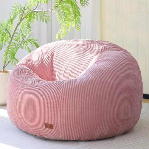 UODERS Bean Bag Chair for Adults Teens & Kids, Giant Round Bean Bag with Memory Sponge Filling, Boneless Lounge Floor Sofa Chair with Handle & Non-Slip Base for Living Room Bedroom Balcony(L-Pink) by UODERS - Used condition - US$107.47