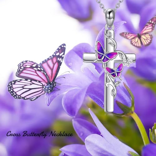 Image of RMREWY Cross Bee /ladybug /Butterfly /Dragonfly /Red Cardinal Necklace for Women 925 Sterling Silver Cross Pendant Necklace Animal Lovers Jewelry Christmas Gifts for Women Mother Grandma