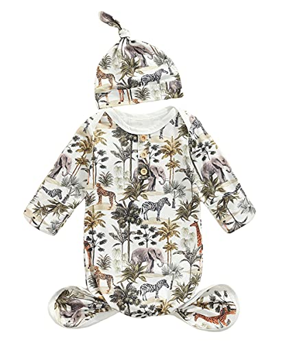 Image of Calsunbaby Newborn Baby Long Sleeve Knotted Gown Nightgown Sleepsacks Sleeping Bags New Coming Home Outfit (0-3 Months, Grey-Floral)