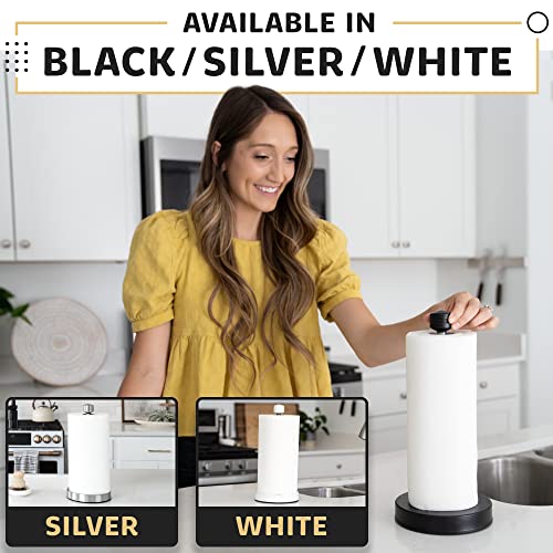 Stainless Steel Paper Towel Holder Stand Designed For Easy One- Handed Operation - This Sturdy Weighted Paper Towel Holder Countertop Model Has Suction Cups And Holds All Paper Towel Rolls #TOP6