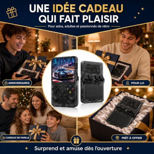 R36S Console de Jeu Rétro Portable avec Écran IPS HD 3,5 Pouces (640×480), Double Joystick, Batterie 3500 mAh et Support (Noir Fumée) – vue 8