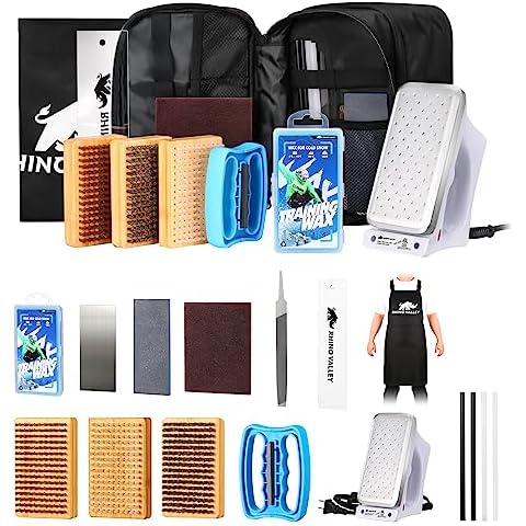 Rhino Valley Ski Snowboard Tuning and Waxing Kit, 15PCS Ski Wax Kit with 120V Waxing Iron, Snowboard Repair Kit Tuning Equipment with Universal Wax, Brush, Scraper, Ptex, Heavy Duty Carry Case Cover