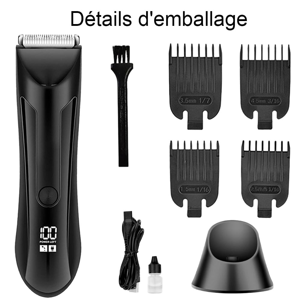 Tondeuse Intime, Rasoir éTanche Wet & Dry Avec Socle De Recharge, Tondeuse Corps Homme 5 En 1, Pubis Et Corps Pour Homme (1pc)