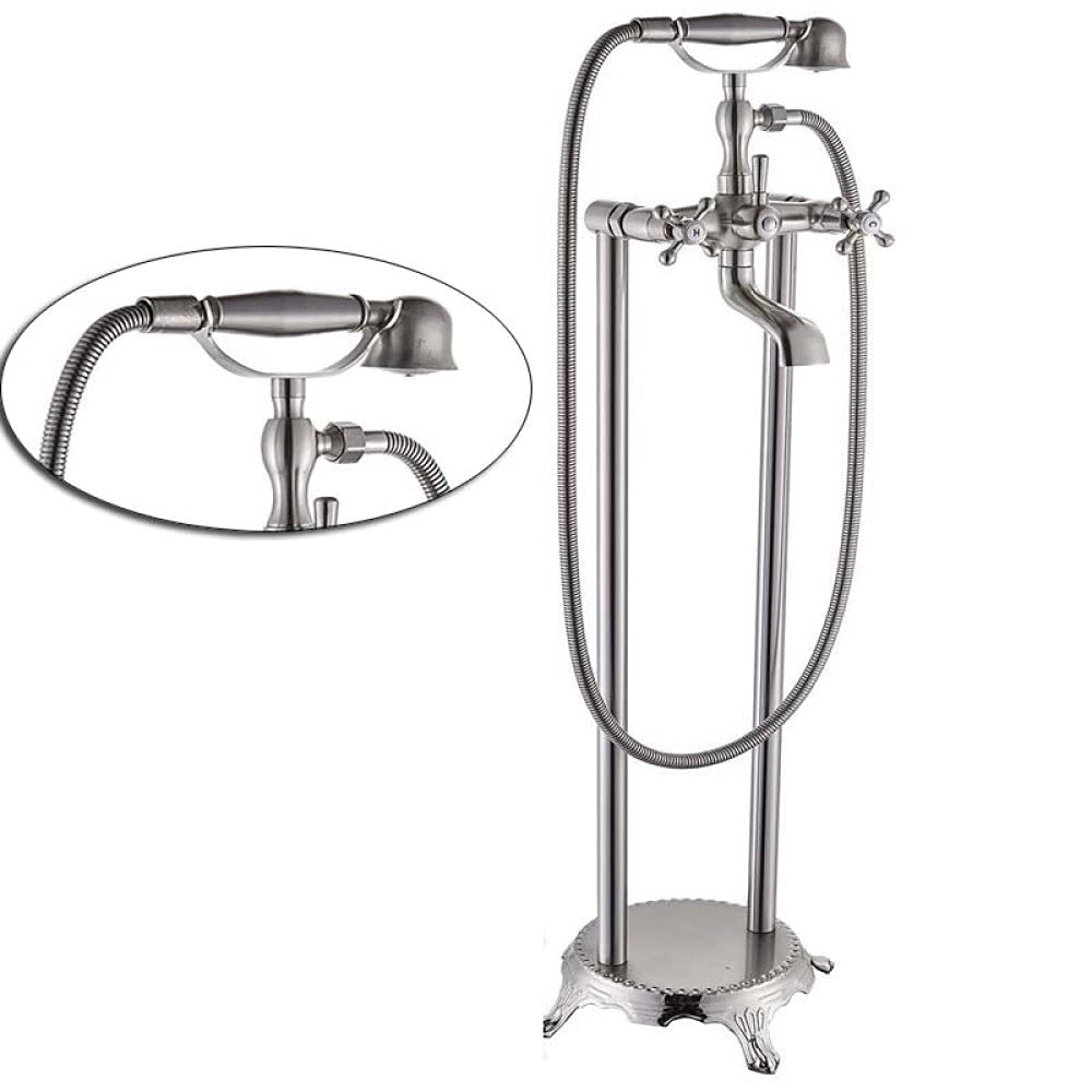 NGDFGR Brushed Nickel Bathtub Faucet Dual Handle Floor Mounted Tub Sink Mixer Faucet Brass Bathroom Bath Shower Set Tap,Brushed Nickel B,Brushed Nickel a