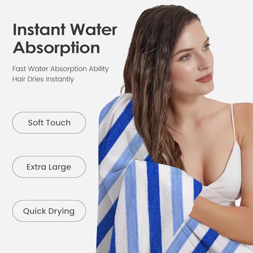 Image of JML Bath Towels, Pack of 4, 30 inchx60 inch, Large, Cabana Stripe Blue