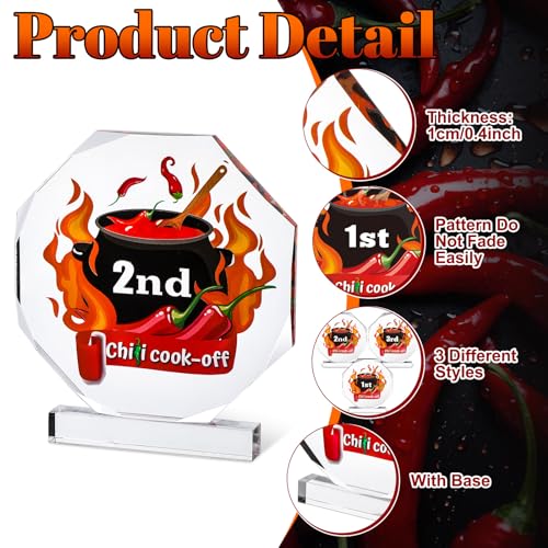 Image of DoubleFill 3 Pcs Chili Cook Off Trophies Acrylic Prizes