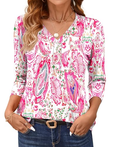 AKEWEI Women's Summer Tops Womens Three Quarter Sleeve Tops Womens Summer Top Dressy Casual Work Clothes for Women 2026 XL