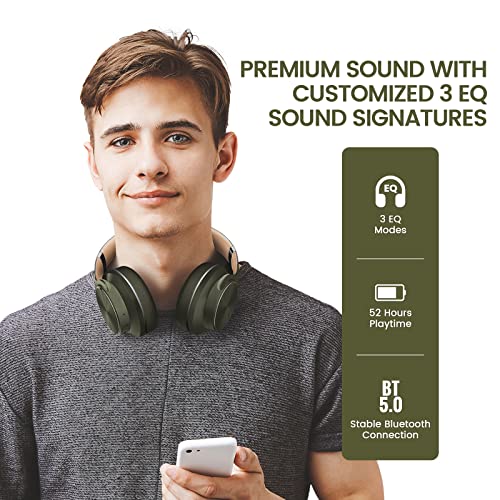 Doqaus Bluetooth Headphones Over Ear, 52 Hours Playtime Wireless Headphones With 3 Eq Modes, Noise Isolating Hifi Stereo Headphones With Deep Bass, Microphone, Soft Earpads For Cellphone/Pc (Green) #TOP1