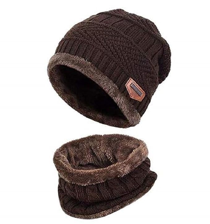 TRUFLAIR Winter Knit Beanie Woolen Cap Hat and Neck Warmer Scarf Set for Men & Women
