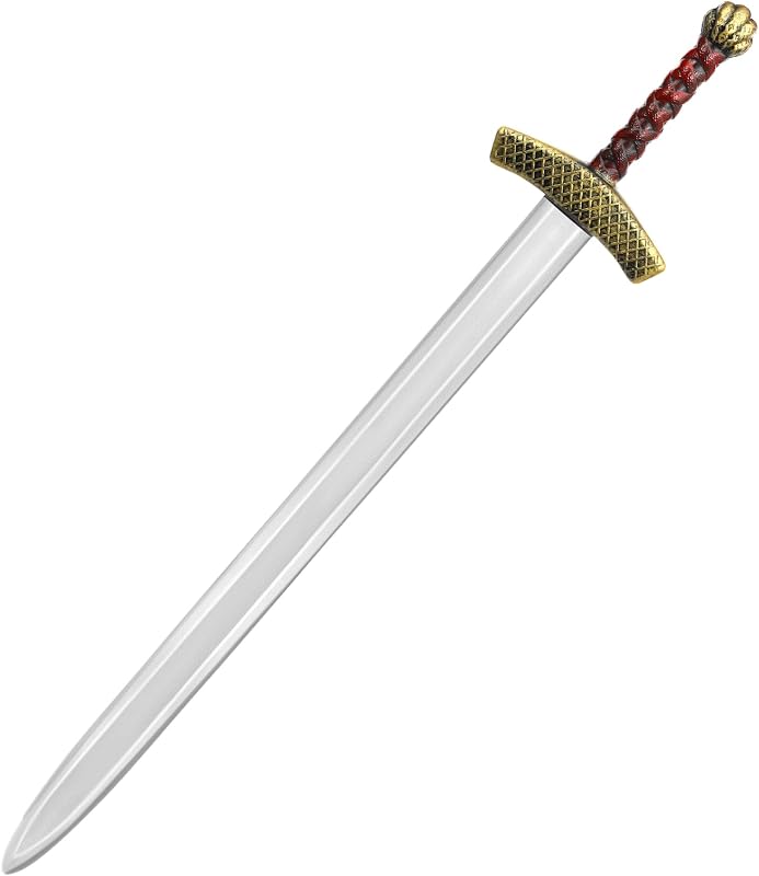 quescu Espada de juguete King Arthur, espada larga medieval de 33 pulgadas, espada de plástico, accesorios de disfraz de caballero medieval para accesorios renacentistas (empuñadura roja)