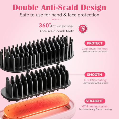 Image of Hatteker Cordless Hair Straightener Brush, Portable Hair Brush for Travel