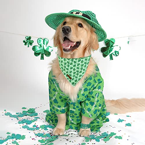 Image of St. Patrick's Day Dog Bandana, Shamrock Triangle Bid Scarf for Small /Medium Dogs, Cotton Kerchief - Green Shamrock Spring Bandana for Girls, Boys or Cats
