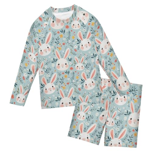 Happy Easter Cute Bunny Rabbit Toddlers and Baby Boys' Swimsuit Trunk and Rashguard Set B0405063
