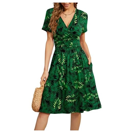 WEACZZY Vestido feminino casual de manga longa outono 2025 decote em V vestido de festa semiformal com bolsos, Floral verde, 3G
