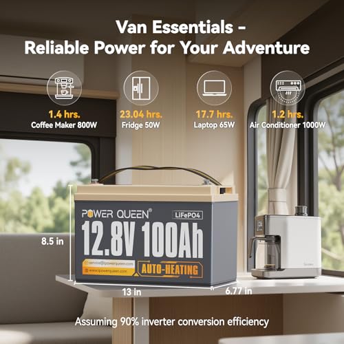 Image of Power Queen 12V 100Ah Self Heating Lithium Battery, Built-in 100A BMS, Low Temp Protection, Charging -4F /-20C, LiFePO4 Battery Up to 15000+ Cycles for RV, Off-Grid System, Trolling Motor