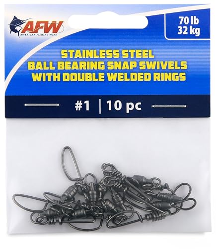 AFW Stainless Steel Ball Bearing Snap Swivels with Double Welded Rings, Size #1, 70 lb Test, Gunmetal Black, 10 pc