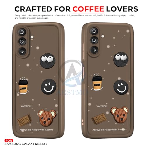 Image of AESTMO Back Case Cover for Samsung Galaxy M36 / F36 5G Cover | Cute Fun Cartoon | Coffee Silicone Case | Full Body Protection | Camera Protection Back Cover for Samsung Galaxy M36 / F36 5G (Brown)