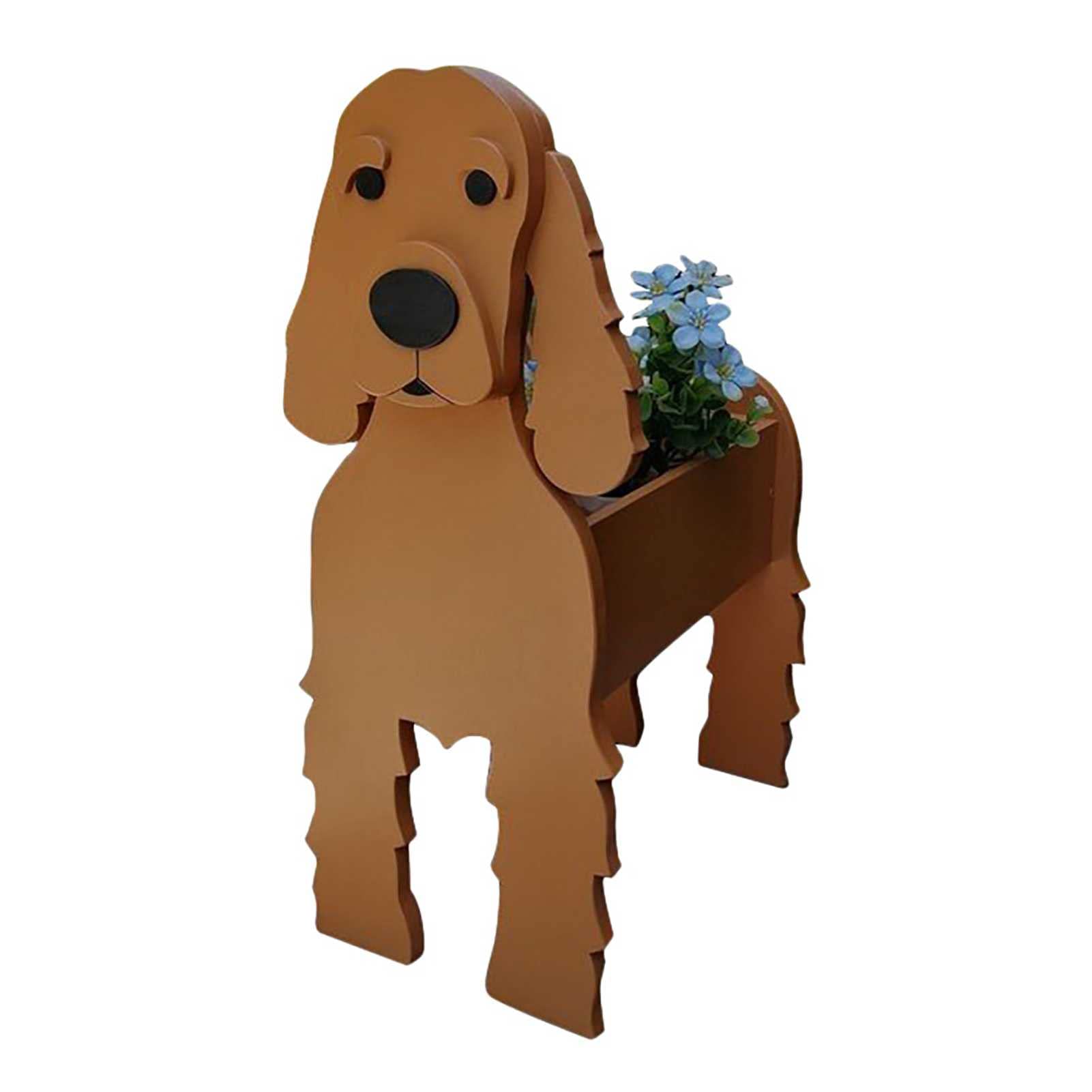 Jardinière chien en bois et résine pour plantes succulentes et cactus