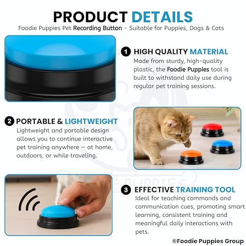 Image of Foodie Puppies Interactive Dog Toys, Pet Voice Recording Button Training Talking Button /Buzzer Toy for Communication - (Blue) Easy to Use Talking, 30Sec Record & Playback, [Without Battery]