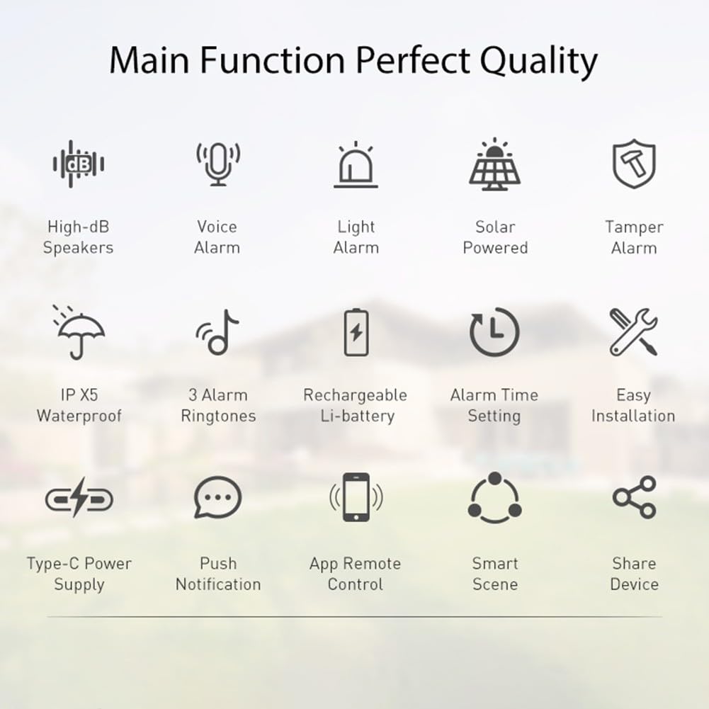 Alarma de luz y sonido para exteriores con energía solar para TUYA Smart y ZigBee, diseño ABS resistente a la intemperie con protección impermeable y solar, sirena de seguridad compacta de