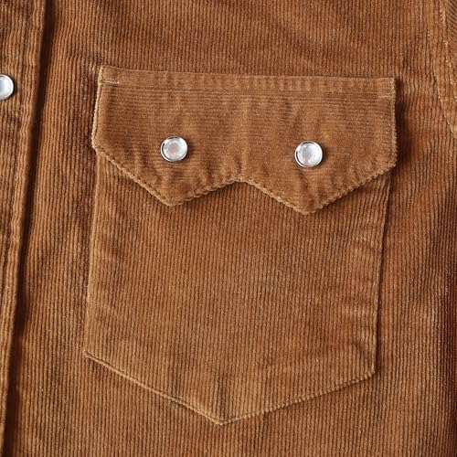 Dubinik® Corduroy Jacket Men 2 Pockets Casual Cotton Pearl Snap Western Work Shirts Vintage Long Sleeve4