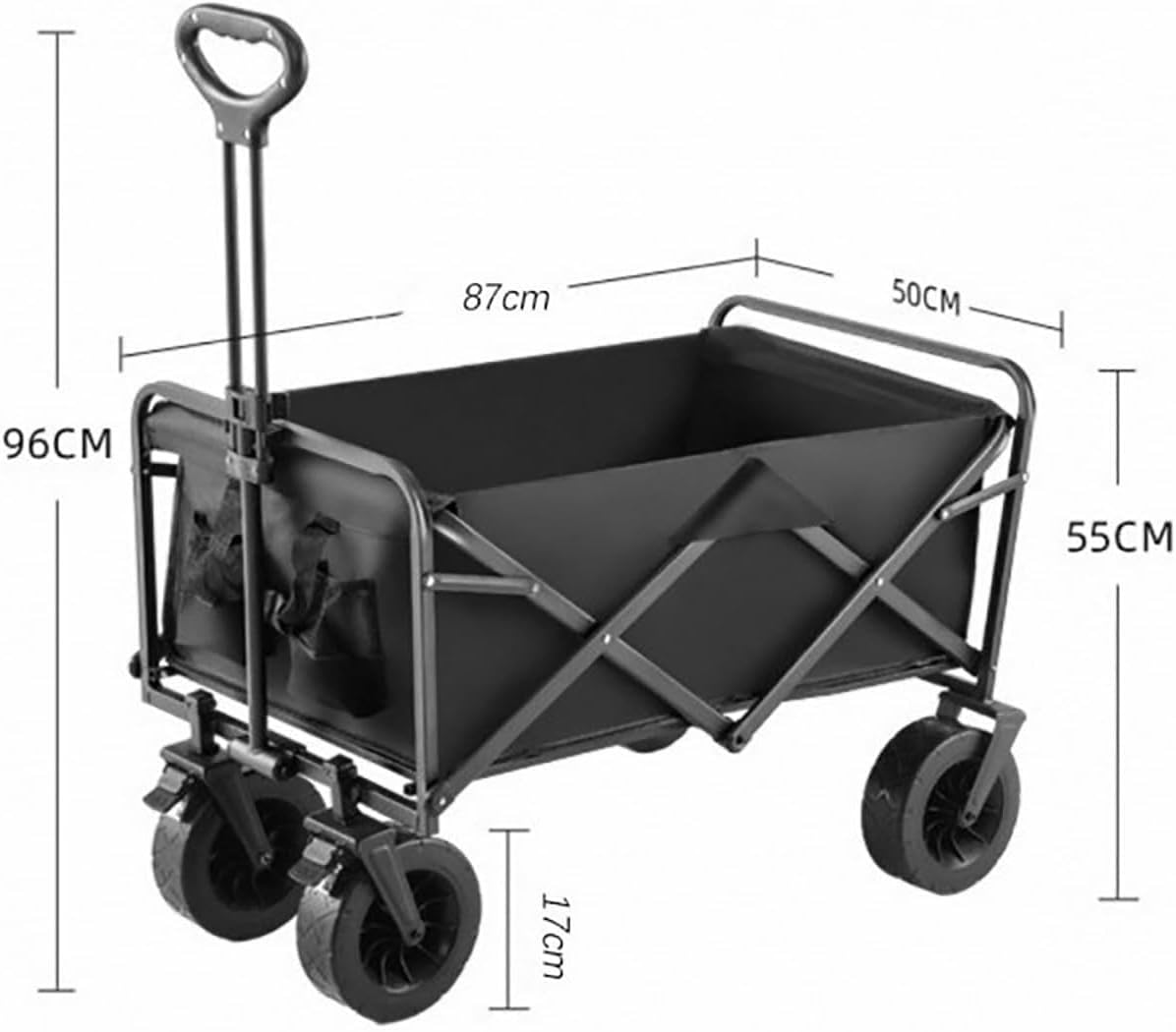 Carro utilitario plegable resistente con frenos, ruedas todo terreno, gran capacidad para jardín, camping, transporte deportivo al aire libre, 150 L