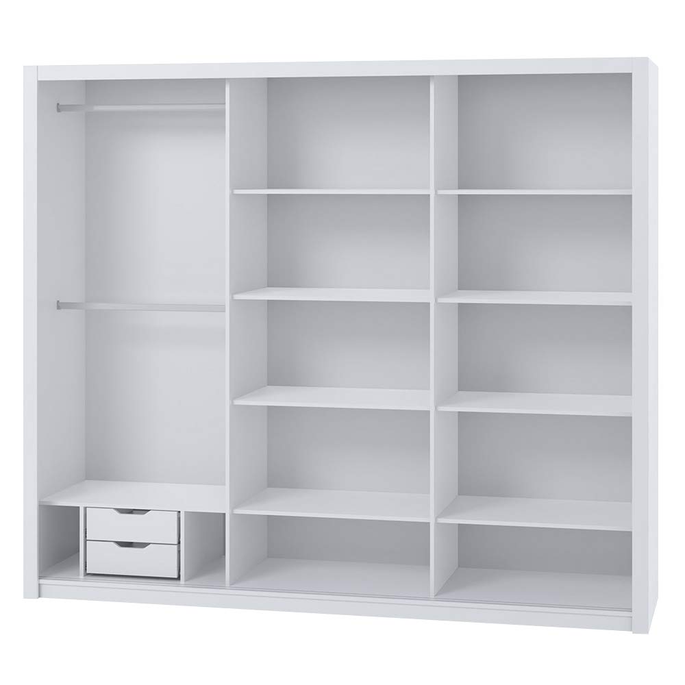 Selsey Rinker – Schwebetürenschrank/Kleiderschrank 3-türig mit Spiegel, 2 Kleiderstangen, 250 cm cm (Weiß Matt)