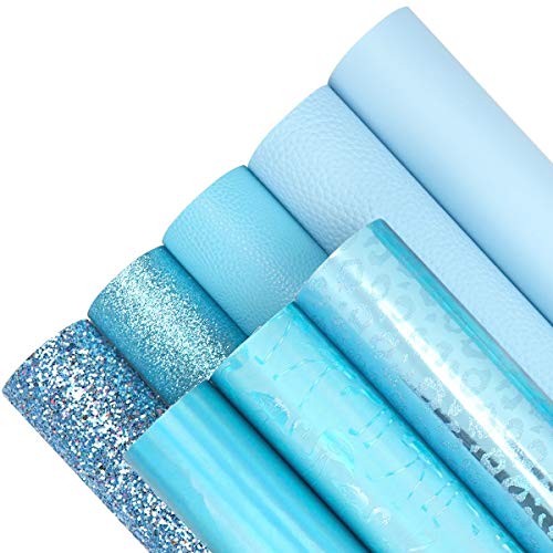 8 Pieces 8x12 Inch Blue Series Faux Leather Sheets Including 7 Kinds Leather Sheets for Leather Bows and Earrings Making