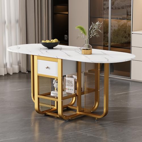 KAZZIO Mesa de comedor plegable, mesa de comedor extensible, mesa de comedor extensible multifuncional, mesa de comedor con espacio de almacenamiento, mesa de café de ocio, mesa de comedor con