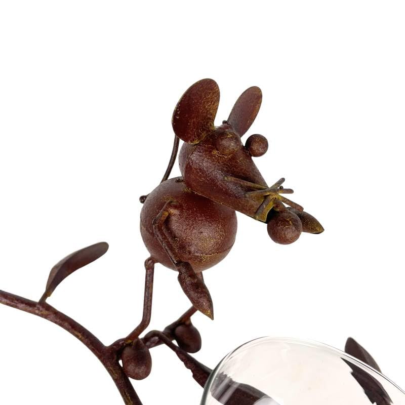 Pluviomètre à Piquer Tuteur Plante Décoration de Jardin Motif Chat et Souris en Métal Patiné Marron et Tube en Verre 17x33x119cm