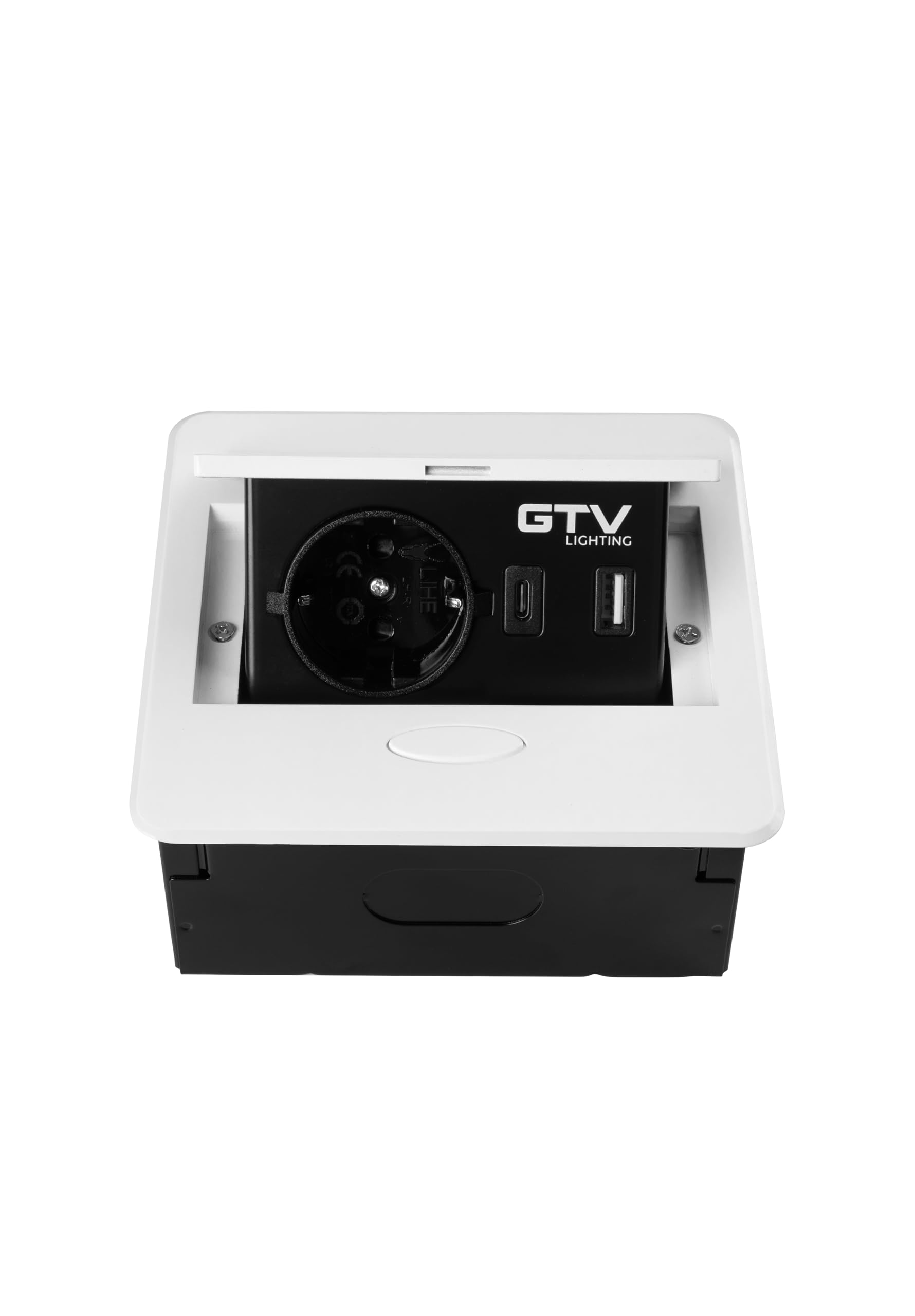GTV - Gniazdo meblowe AVARO, 1 x gniazdko Schuko, USB A+C, długość kabla 1,5 m, kolor biały, do biur, blatu stołu, kuchni i biura | kompaktowe wymiary
