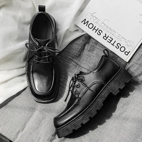 Men's Leather Chunky Platform Oxfords Classic Square Toe Comfort Lace Up Block Heel Anti-Slip Lug Sole Business Derby Shoes Casual Work Formal Dress Wedding Prom Work Shoes4