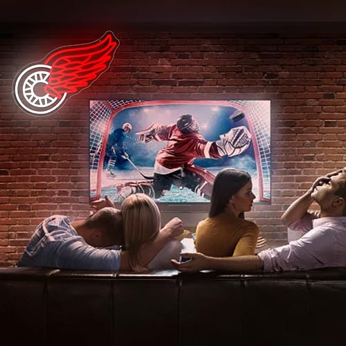 Image of Ice Hockey Neon Sign for Wall Decor Wings LED Light Up Sign Hockey Wall Decor Sport Neon Lights for Club Bedroom Man Cave Bar Garage Sports Gifts for Men Teen Boys Fans,Size 17.7*8.3 inches(FMXD104)